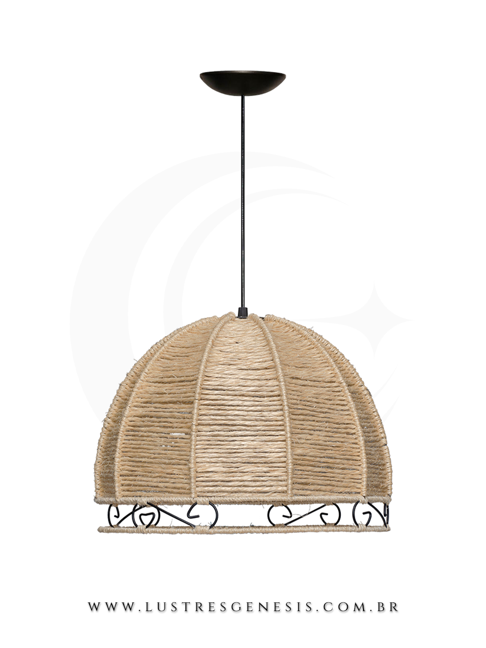 Lumin&aacute;ria Pendente Palha Coroa Grande Bege Natural Modelo R&uacute;stico 36cm para Sala de Jantar Sala de Estar Quarto Living